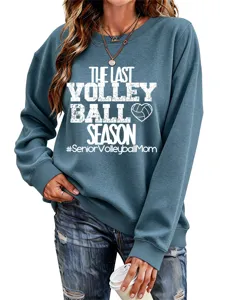 Nahaufnahme Detail des graublauen Damen Volleyball Themas Sweatshirts mit Grafik.
