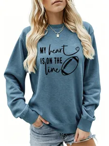 Felpa da donna casual a manica lunga con scollo rotondo e stampa grafica elegante
