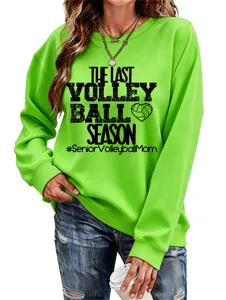 Grüner Volleyball Mom Pullover mit lustigem Druck, bequemes Langarm Sportshirt für Damen.