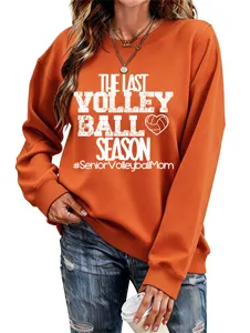 Oranger Volleyball Mom Pullover, bequemer Langarm Sweatshirt für Damen mit Aufdruck.