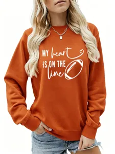 Felpa da donna a manica lunga casual alla moda con stampa grafica, abbigliamento comodo giornaliero.