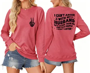Women casual long sleeve graphic sweatshirt with funny letter print round neck pullover