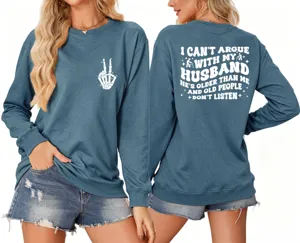 Women funny slogan print long sleeve crewneck sweatshirt casual pullover top for daily wear.