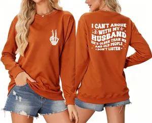 Casual women's long sleeve crewneck sweatshirt with funny back graphic print and front skeleton hand.