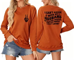 Women's casual long sleeve sweatshirt featuring front graphic and funny back text print.