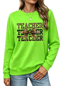 Sudadera mujer estampado leopardo lazo lápiz profesor manga larga cuello redondo casual
