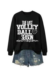 Lässiger schwarzer Langarm Volleyball Buchstaben Druck Damen Pullover Alltag Kleidung