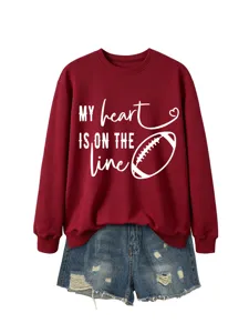Felpa casual da donna a maniche lunghe con scollo rotondo e stampa con cuore e pallone da football.