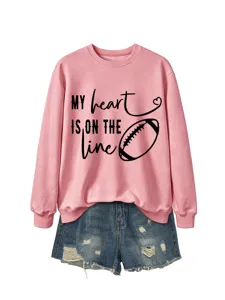 Felpa Rosa a Maniche Lunghe da Donna Casual Carina con Stampa di Football Pullover