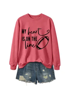 Felpa donna manica lunga casual sport pullover con stampa cuore football grafico top.