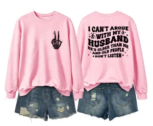 Women's pink long sleeve sweatshirt with skeleton hand and funny letter print casual top.