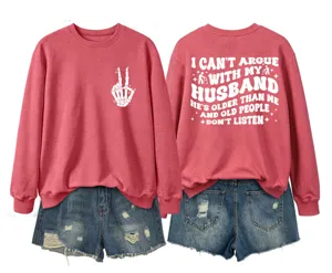 Women funny quote graphic print crewneck casual long sleeve pullover sweatshirt top