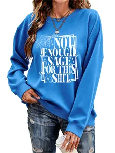 Women blue long sleeve sweatshirt casual crewneck pullover with funny graphic print top.