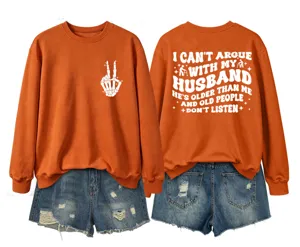 Women funny quote long sleeve sweatshirt casual orange pullover top with back print