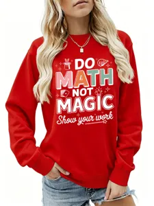 Roter Langarm Pullover Sweatshirt mit lustigem Mathe Grafikdruck für Damen Freizeitkleidung.