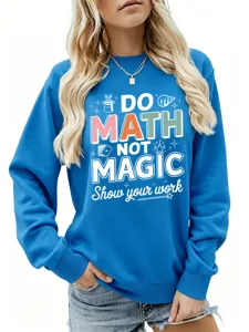 Damen blaues lässiges Langarm Sweatshirt mit lustigem Mathe Magie Grafik Print Oberteil.