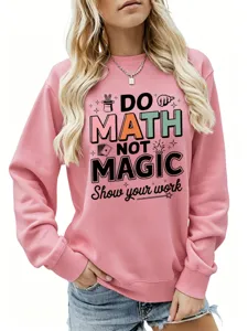 Detailansicht des lässigen Damen Langarm Sweatshirts in Rosa mit cooler Mathe Grafik.