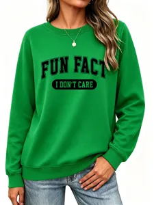 Sweat-shirt vert décontracté pour femme avec impression drôle haut manches longues détail