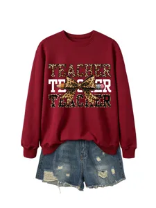 Sudadera casual de mujer con lazo de leopardo y pantalones cortos de jean conjunto cómodo