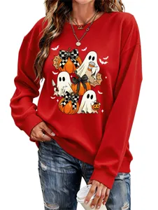 Damen Halloween Geist Kürbis Print Sweatshirt lässig Langarm Rundhalsausschnitt Pullover Top