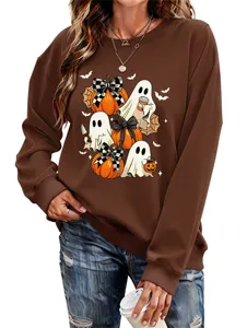 Damen Halloween Geist Kürbis Sweatshirt Langarm Lässiger süßer Herbst Pullover Top