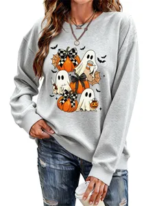 Damen Halloween Geist Kürbis Grafik Sweatshirt Lässiger Rundhalsausschnitt Langarm Pullover Top