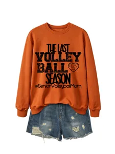 Damen orange Freizeit Langarm Sweatshirt mit Volleyball Print und Jeansshorts Set