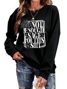 Casual black long sleeve sweatshirt with funny text print, comfortable wear for daily style.