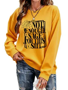 Women casual long sleeve sweatshirt yellow crewneck top with funny graphic letter print.