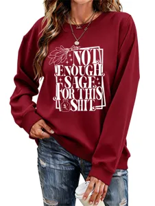 Women maroon long sleeve graphic print sweatshirt casual crewneck pullover top detail view