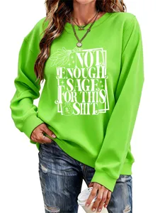 Casual bright green long sleeve graphic sweatshirt for women daily wear comfortable