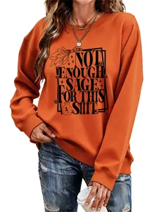 Comfortable women casual long sleeve orange sweatshirt with funny letter print streetwear top