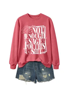 Women long sleeve printed sweatshirt with distressed denim shorts casual stylish outfit