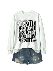 Casual long-sleeve crewneck sweatshirt with graphic print, comfortable women's pullover top.