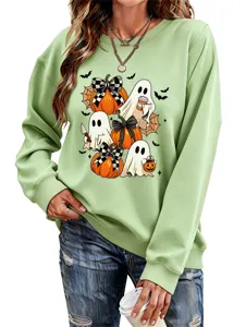 Damen Halloween Geist Kürbis Print Langarm Sweatshirt Freizeit Pullover Oberteil