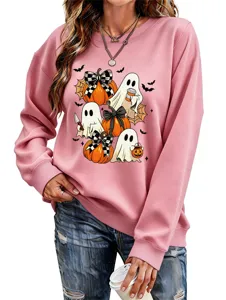 Damen süße Halloween Geist Kürbis Grafik Sweatshirt Langarm lässiges Oberteil.