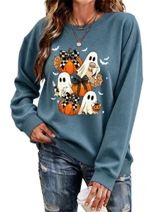 Damen Halloween Geist Kürbis Print Langarm Rundhalsausschnitt Freizeit Sweatshirts
