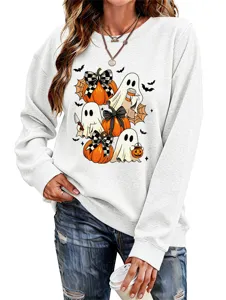 Damen Halloween Geist Kürbis Print Sweatshirt Langarm Pullover Oberteil Detailansicht
