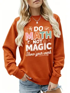 Damen orange Langarm Sweatshirt mit witzigem Mathe Print fuer den Alltag im Herbst und Winter.