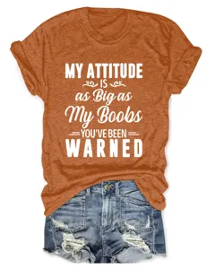 Casual gebrand oranje T-shirt met korte mouwen en humoristische tekstprint voor dames.