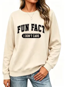 Sweat-shirt beige à col ras du cou avec imprimé lettre amusant style décontracté pour femme