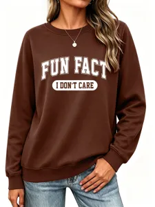 Sweat-shirt marron avec imprimé amusant, haut décontracté confortable à manches longues.