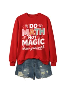 Lässiger roter Damen Langarm Sweatshirt mit lustigem Mathe Grafikdruck Design Herbst.