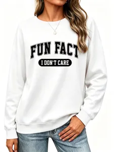 Sweat-shirt casual blanc pour femme avec imprimé lettre amusant haut à manches longues.