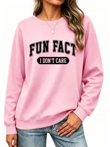 Sweat-shirt rose pour femme à col rond, imprimé lettres amusantes, pull décontracté confortable.
