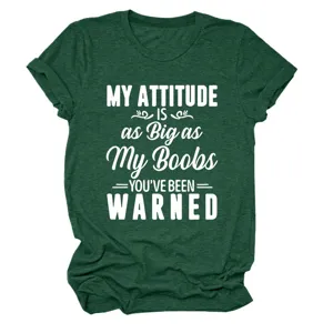 Donkergroen t-shirt met korte mouwen voor dames met grappige slogan grafische print top