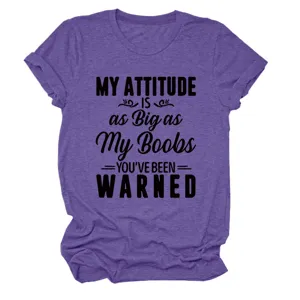 Dames korte mouw t-shirt casual paars melange top met grappige slogan citaat graphic