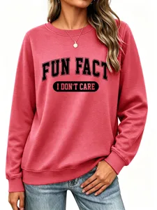 Sweat-shirt rouge décontracté pour femme avec imprimé lettre, haut à manches longues.