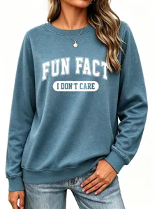 Sweat-shirt bleu décontracté pour femme avec impression, pull à manches longues confortable.