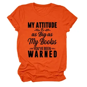 Oranje dames korte mouw t shirt met grappige tekst print casual katoenen top kleding